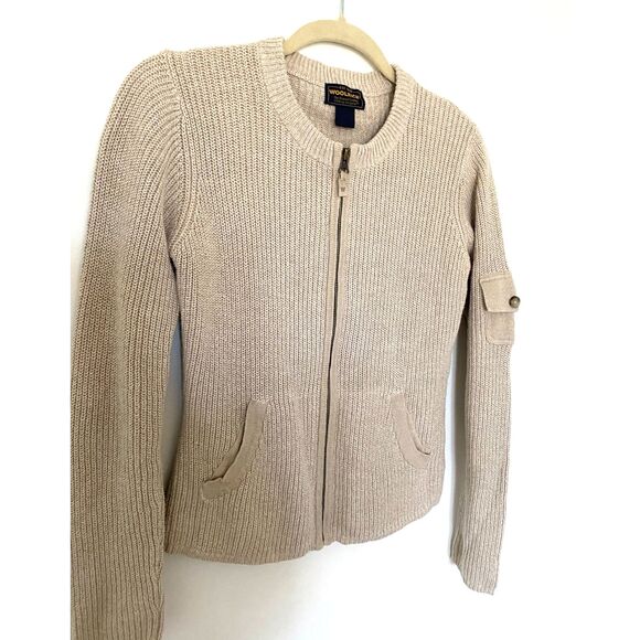 VTG Woolrich Full Zip Cardigan Sweater Womens Tan Ramie Cotton Front Pockets S - Picture 10 of 11